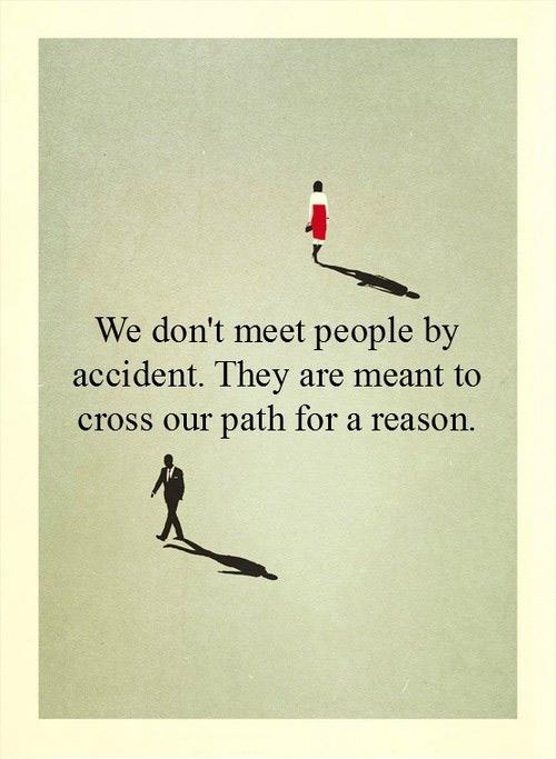 We don't meet people by accident, they are meant to cross our path for a reason Picture Quote #1