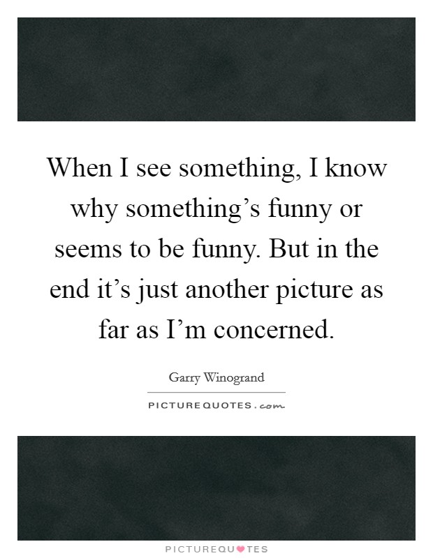 When I see something, I know why something's funny or seems to be funny. But in the end it's just another picture as far as I'm concerned. Picture Quote #1
