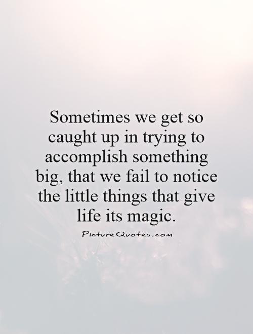 Sometimes we get so caught up in trying to accomplish something big, that we fail to notice the little things that give life its magic Picture Quote #1