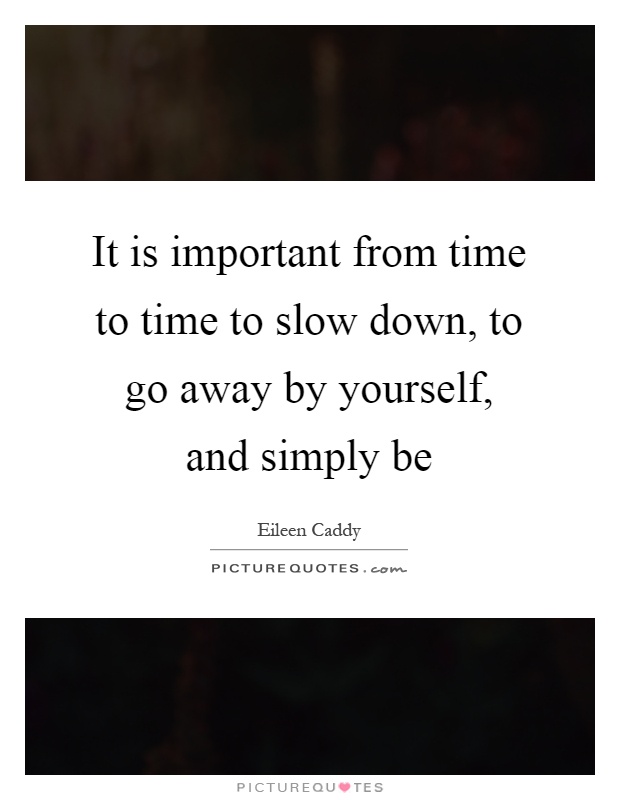 It is important from time to time to slow down, to go away by yourself, and simply be Picture Quote #1