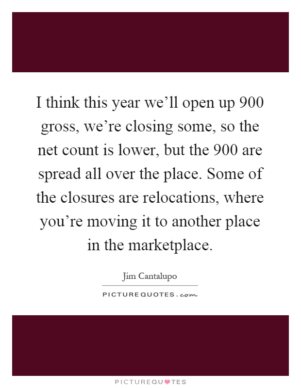 I think this year we’ll open up 900 gross, we’re closing some, so the net count is lower, but the 900 are spread all over the place. Some of the closures are relocations, where you’re moving it to another place in the marketplace Picture Quote #1