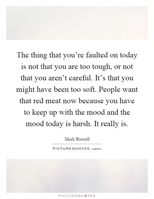 The thing that you’re faulted on today is not that you are too tough, or not that you aren’t careful. It’s that you might have been too soft. People want that red meat now because you have to keep up with the mood and the mood today is harsh. It really is Picture Quote #1