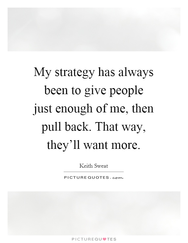 My strategy has always been to give people just enough of me, then pull back. That way, they’ll want more Picture Quote #1