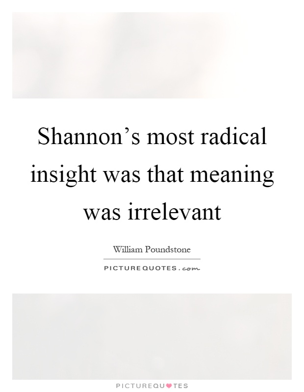 Shannon s Most Radical Insight Was That Meaning Was Irrelevant Picture Quotes