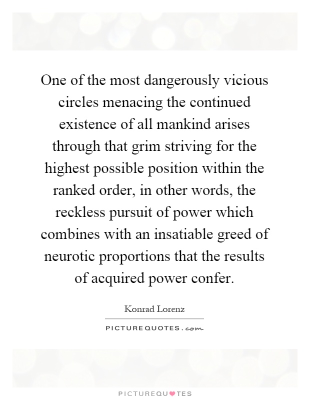 Konrad Lorenz quote: One of the most dangerously vicious circles menacing  the continued