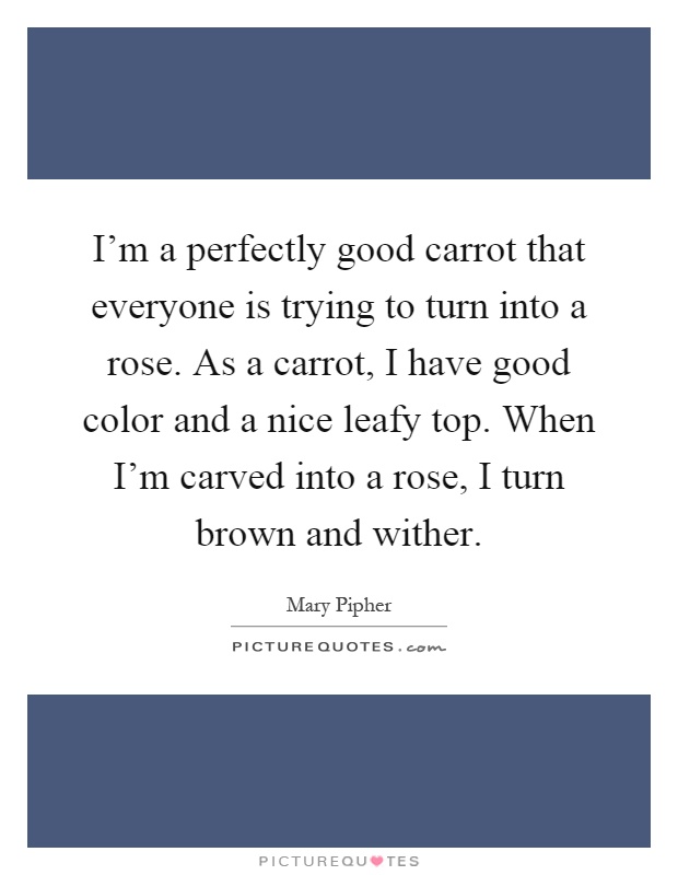 I’m a perfectly good carrot that everyone is trying to turn into a rose. As a carrot, I have good color and a nice leafy top. When I’m carved into a rose, I turn brown and wither Picture Quote #1