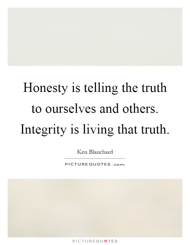 Honesty is telling the truth to ourselves and others. Integrity... |  Picture Quotes