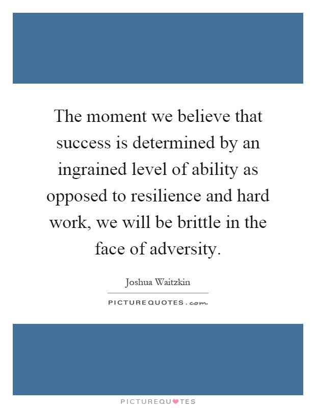 The moment we believe that success is determined by an ingrained level of ability as opposed to resilience and hard work, we will be brittle in the face of adversity Picture Quote #1