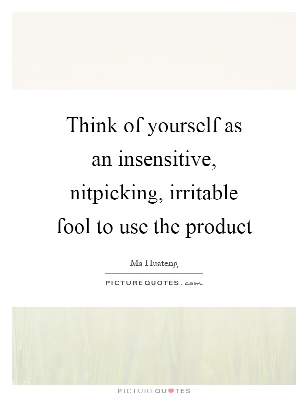 Think of yourself as an insensitive, nitpicking, irritable fool to use the product Picture Quote #1