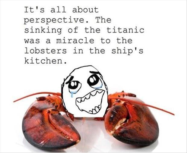 It’s all about perspective. The sinking of the titanic was a miracle to the lobsters in the ship’s kitchen Picture Quote #1