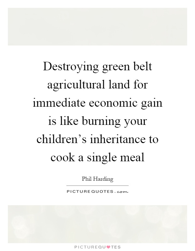 Destroying green belt agricultural land for immediate economic gain is like burning your children’s inheritance to cook a single meal Picture Quote #1