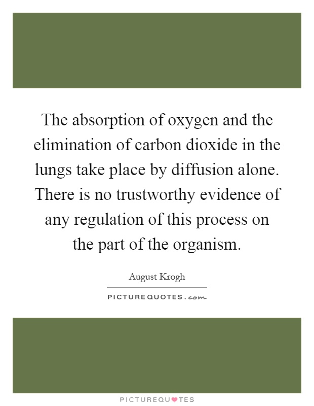 The absorption of oxygen and the elimination of carbon dioxide in the lungs take place by diffusion alone. There is no trustworthy evidence of any regulation of this process on the part of the organism Picture Quote #1
