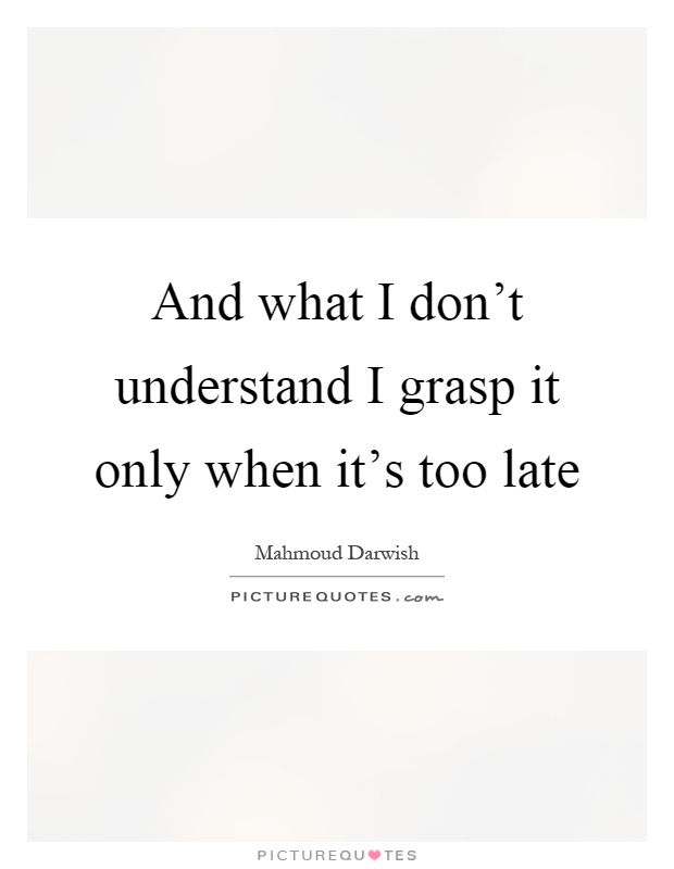 And what I don’t understand I grasp it only when it’s too late Picture Quote #1