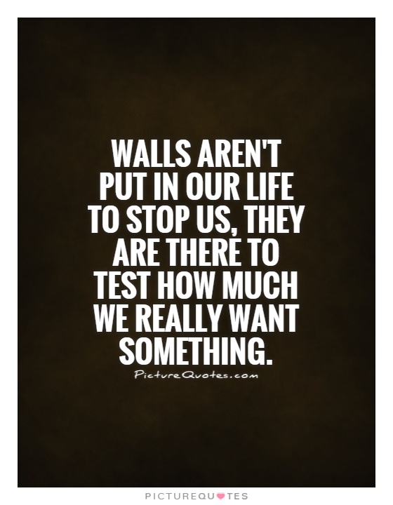 Walls aren't put in our life to stop us, they are there to test how much we really want something Picture Quote #1