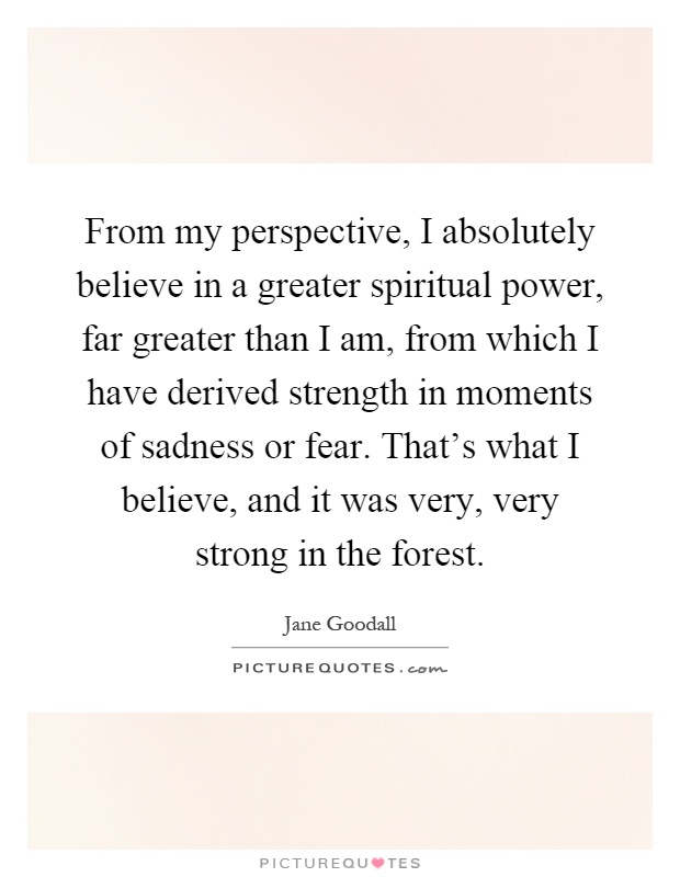 From my perspective, I absolutely believe in a greater spiritual power, far greater than I am, from which I have derived strength in moments of sadness or fear. That’s what I believe, and it was very, very strong in the forest Picture Quote #1