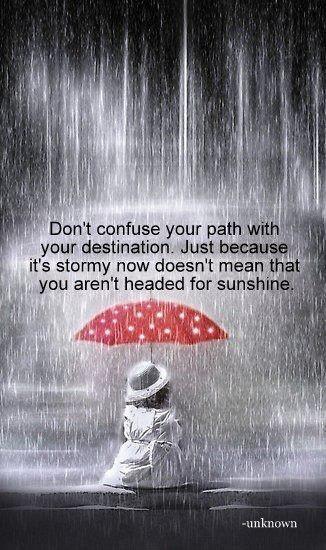 Don't confuse your path with your destination. Just because it's stormy now doesn't mean that you aren't headed for sunshine Picture Quote #1