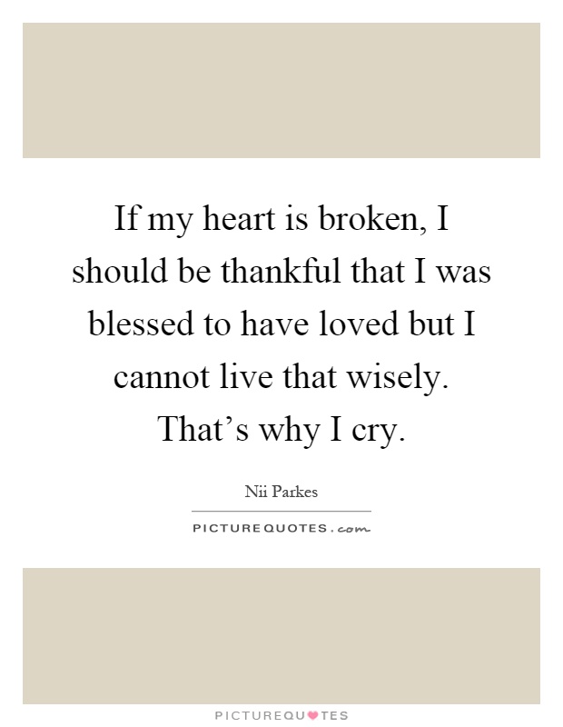 If my heart is broken, I should be thankful that I was blessed to have loved but I cannot live that wisely. That’s why I cry Picture Quote #1