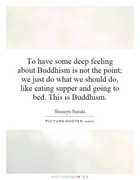 To have some deep feeling about Buddhism is not the point; we just do what we should do, like eating supper and going to bed. This is Buddhism Picture Quote #1