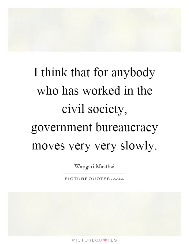 I think that for anybody who has worked in the civil society, government bureaucracy moves very very slowly Picture Quote #1