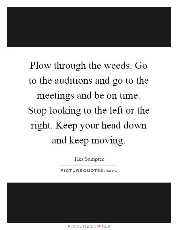Plow through the weeds. Go to the auditions and go to the meetings and be on time. Stop looking to the left or the right. Keep your head down and keep moving Picture Quote #1