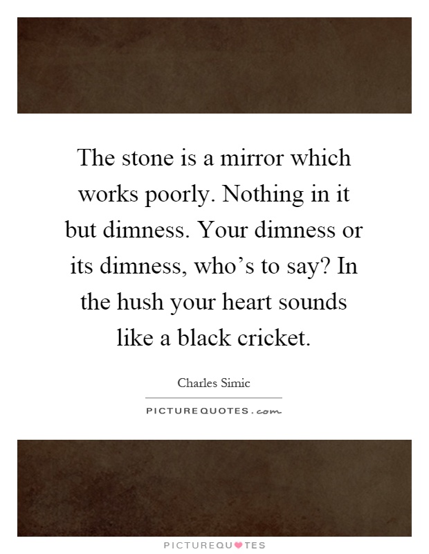 The stone is a mirror which works poorly. Nothing in it but dimness. Your dimness or its dimness, who’s to say? In the hush your heart sounds like a black cricket Picture Quote #1