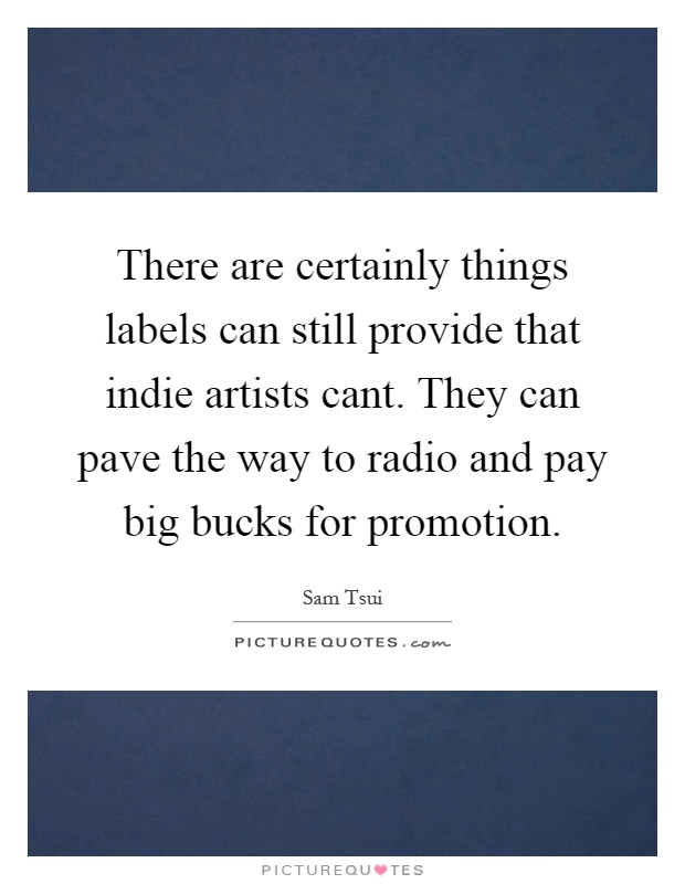 There are certainly things labels can still provide that indie artists cant. They can pave the way to radio and pay big bucks for promotion Picture Quote #1