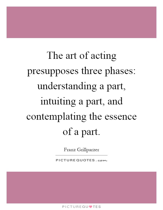 The art of acting presupposes three phases: understanding a part, intuiting a part, and contemplating the essence of a part Picture Quote #1