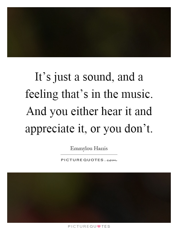 It’s just a sound, and a feeling that’s in the music. And you either hear it and appreciate it, or you don’t Picture Quote #1