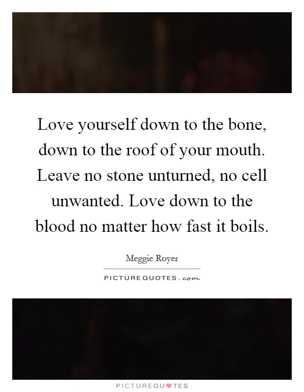 Love yourself down to the bone, down to the roof of your mouth. Leave no stone unturned, no cell unwanted. Love down to the blood no matter how fast it boils Picture Quote #1