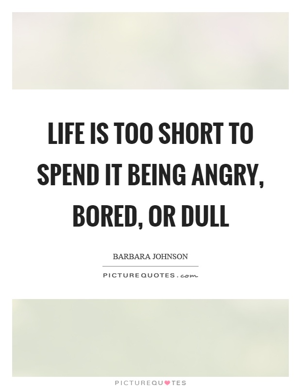 Life is too short to spend it being angry, bored, or dull Picture Quote #1