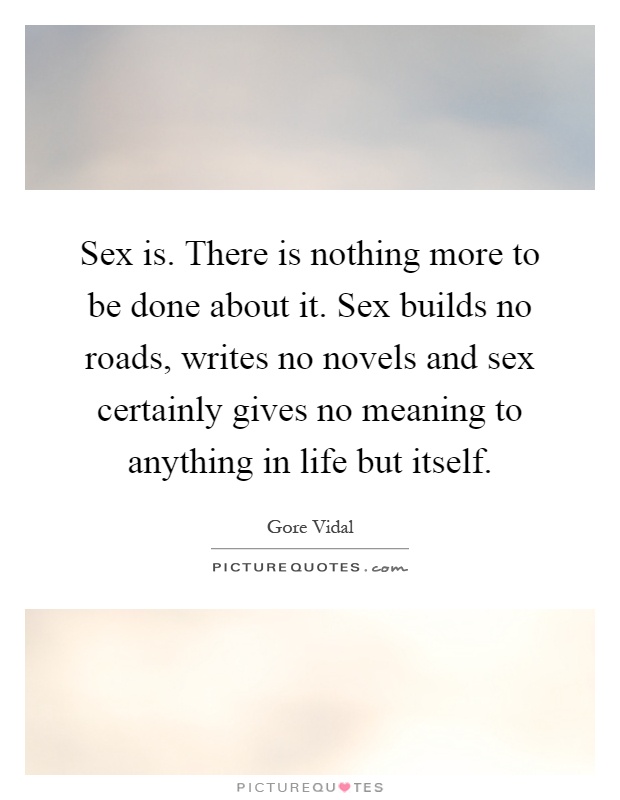 Sex is. There is nothing more to be done about it. Sex builds no roads, writes no novels and sex certainly gives no meaning to anything in life but itself Picture Quote #1