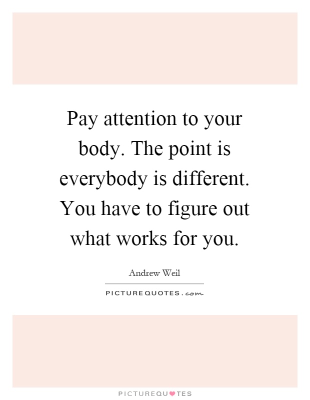 Pay attention to your body. The point is everybody is different. You have to figure out what works for you Picture Quote #1