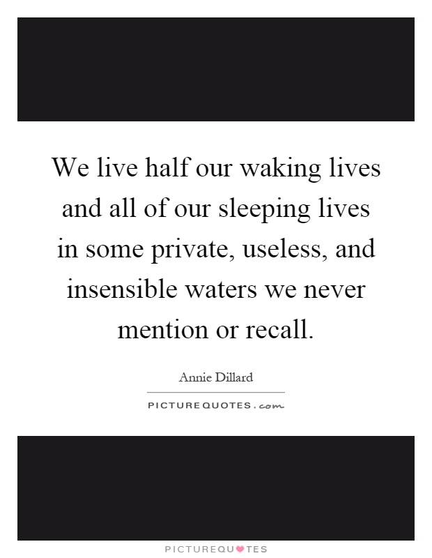 We live half our waking lives and all of our sleeping lives in some private, useless, and insensible waters we never mention or recall Picture Quote #1