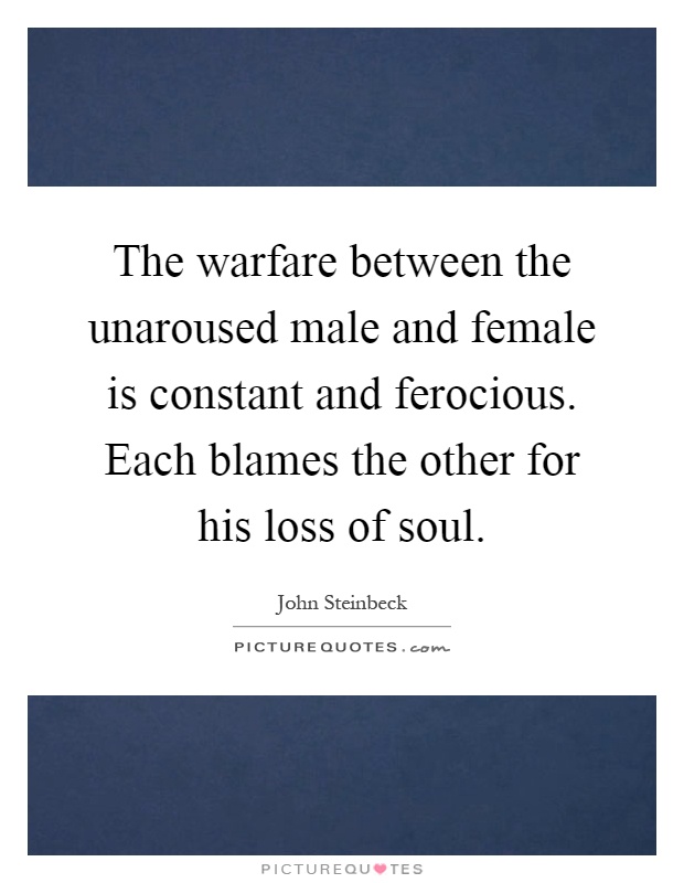 The warfare between the unaroused male and female is constant and ferocious. Each blames the other for his loss of soul Picture Quote #1