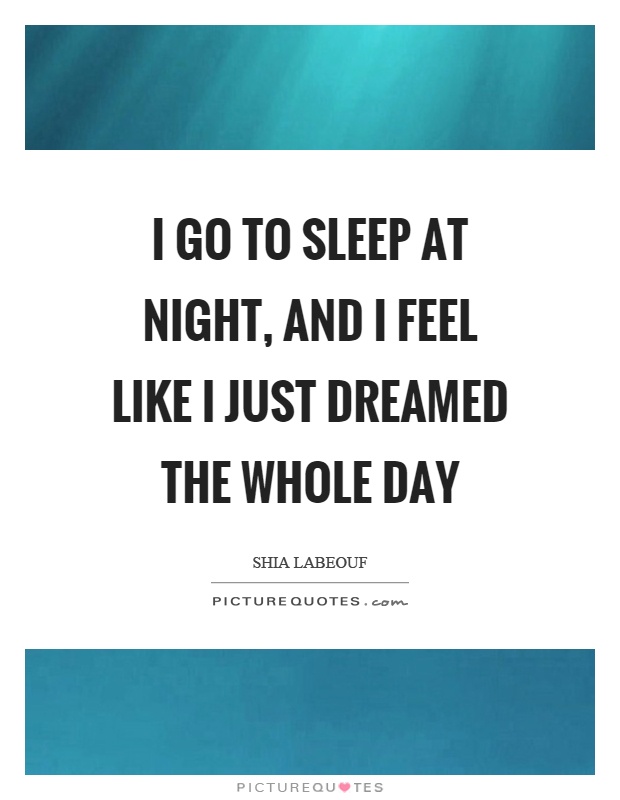 I go to sleep at night, and I feel like I just dreamed the whole day Picture Quote #1
