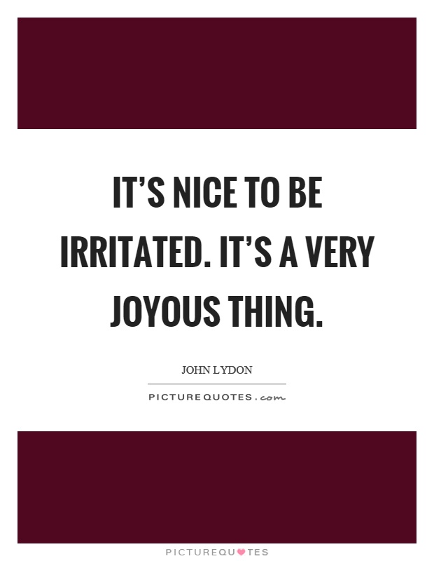 It's nice to be irritated. It's a very joyous thing Picture Quote #1