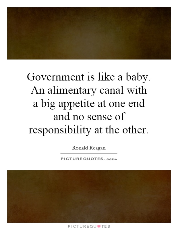 Government is like a baby. An alimentary canal with a big appetite at one end and no sense of responsibility at the other Picture Quote #1