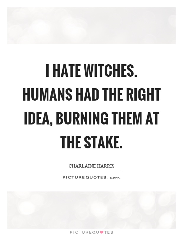 I hate witches. Humans had the right idea, burning them at the stake Picture Quote #1