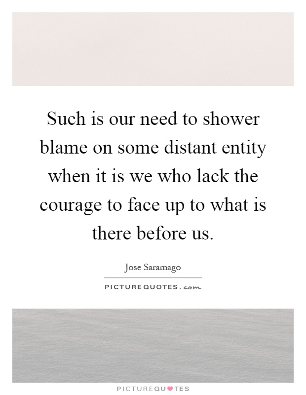 Such is our need to shower blame on some distant entity when it is we who lack the courage to face up to what is there before us Picture Quote #1