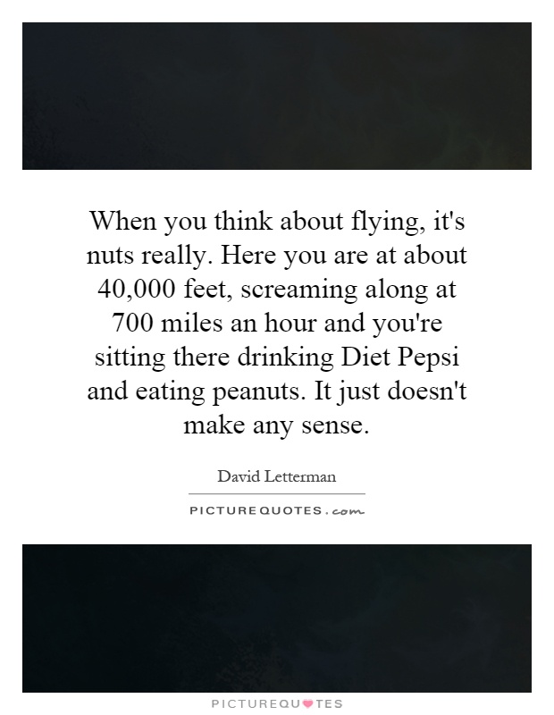 When you think about flying, it's nuts really. Here you are at about 40,000 feet, screaming along at 700 miles an hour and you're sitting there drinking Diet Pepsi and eating peanuts. It just doesn't make any sense Picture Quote #1