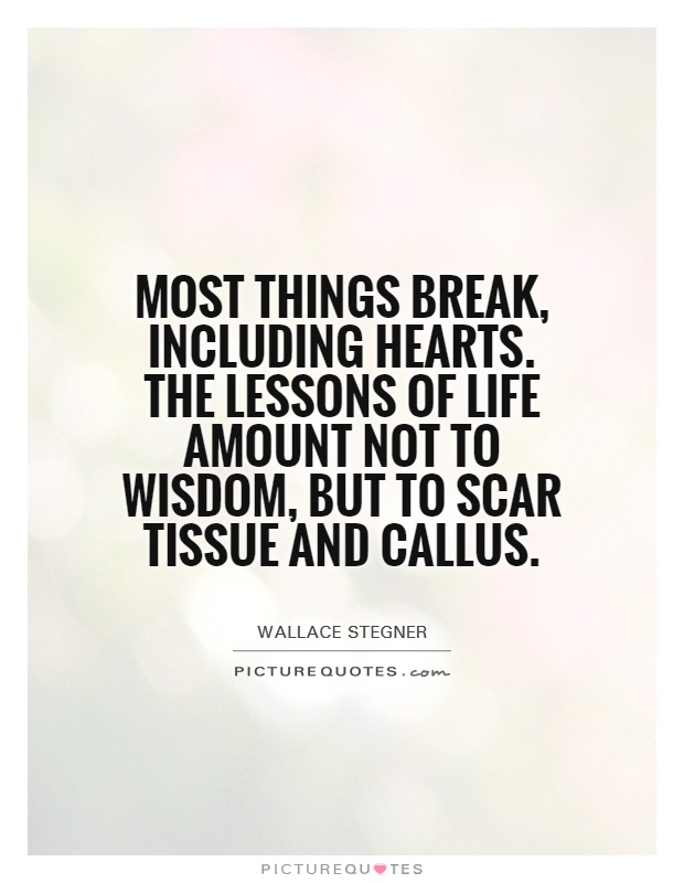 Most things break, including hearts. The lessons of life amount not to wisdom, but to scar tissue and callus Picture Quote #1