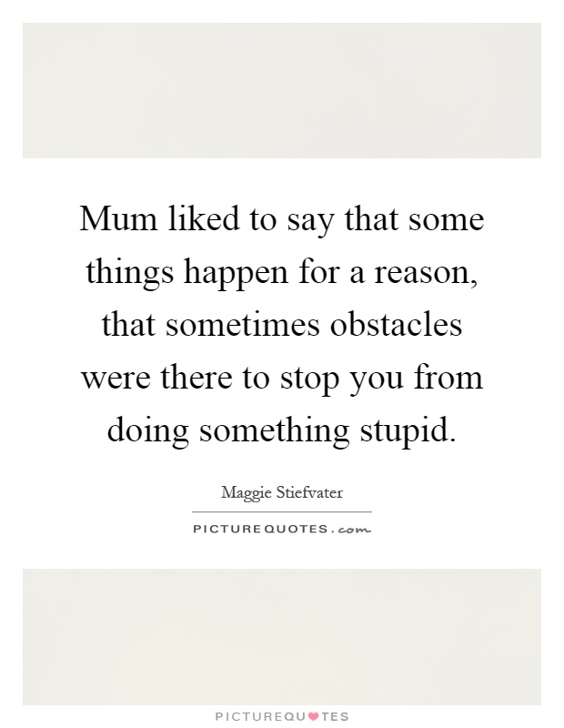 Mum liked to say that some things happen for a reason, that sometimes obstacles were there to stop you from doing something stupid Picture Quote #1