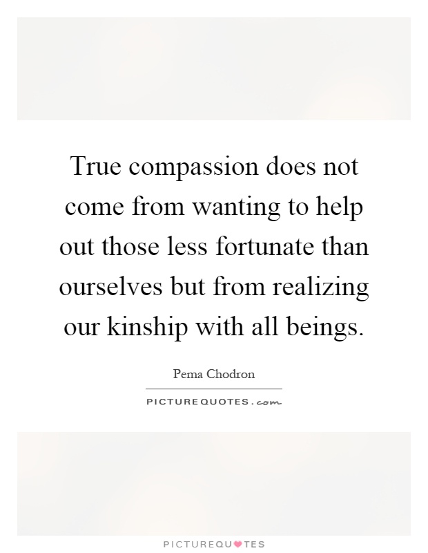 True compassion does not come from wanting to help out those less fortunate than ourselves but from realizing our kinship with all beings Picture Quote #1