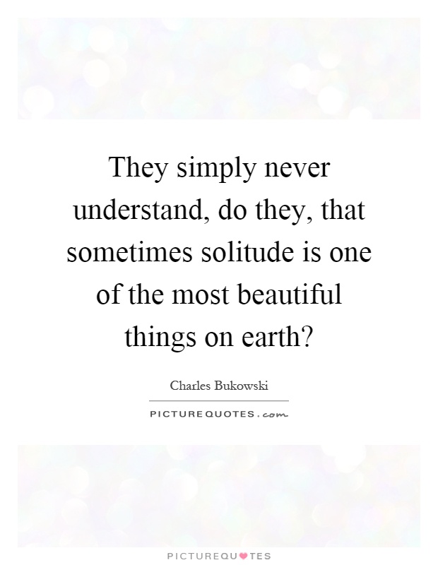 They simply never understand, do they, that sometimes solitude is one of the most beautiful things on earth? Picture Quote #1