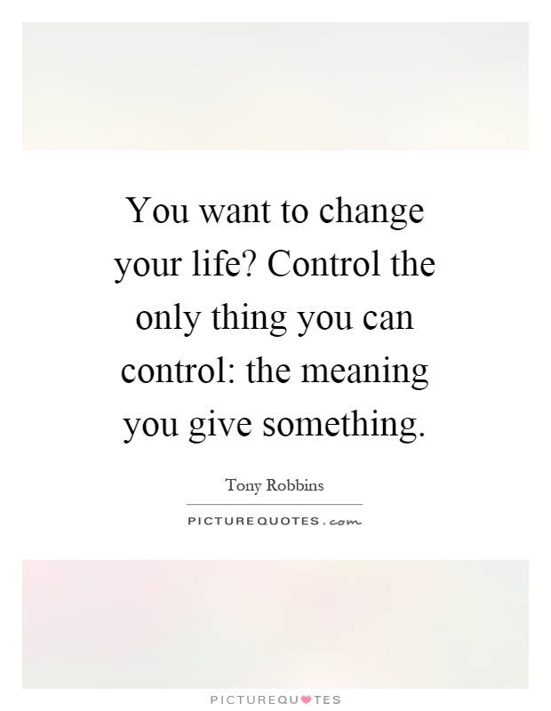 You want to change your life? Control the only thing you can control: the meaning you give something Picture Quote #1