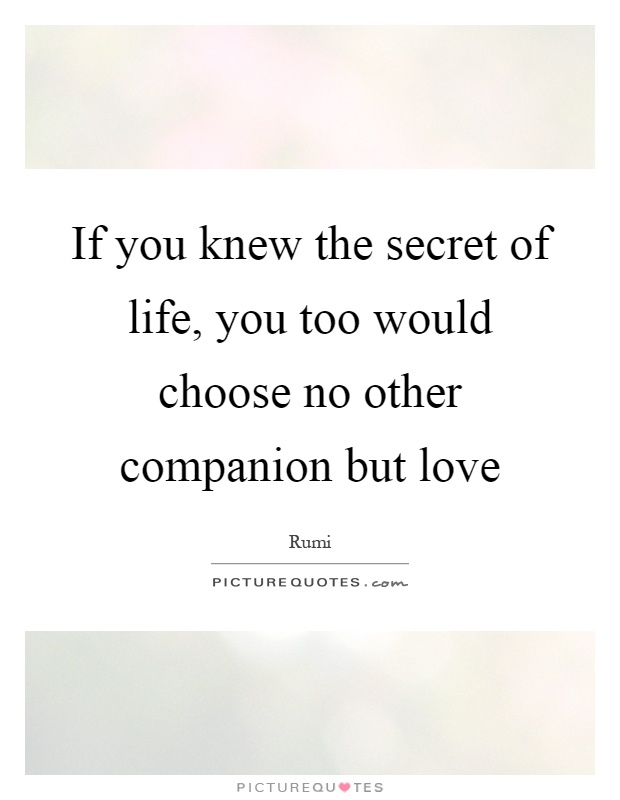 If you knew the secret of life, you too would choose no other companion but love Picture Quote #1
