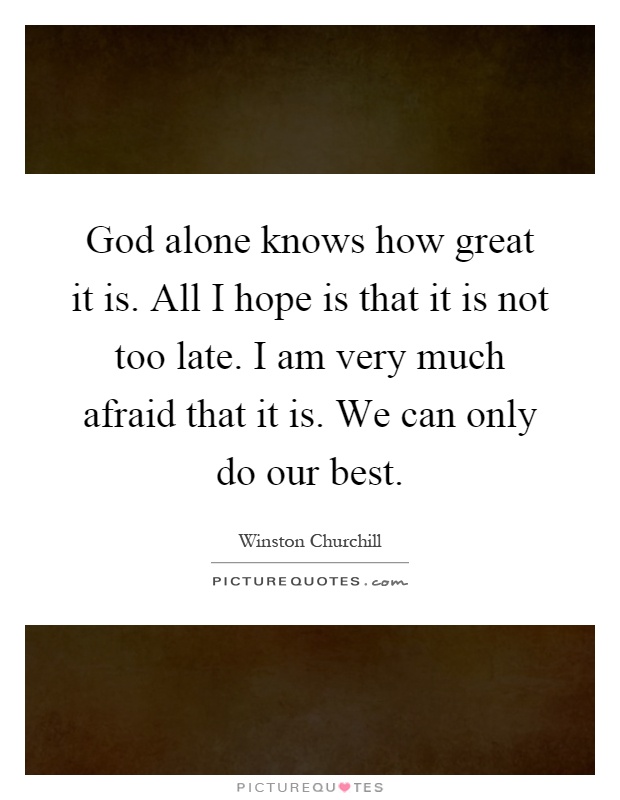 God alone knows how great it is. All I hope is that it is not too late. I am very much afraid that it is. We can only do our best Picture Quote #1
