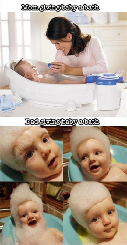 Mom giving baby a bath. Dad giving baby a bath | Picture Quotes