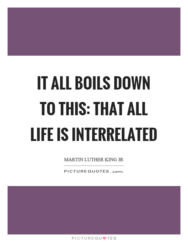 It all boils down to this: that all life is interrelated Picture Quote #1