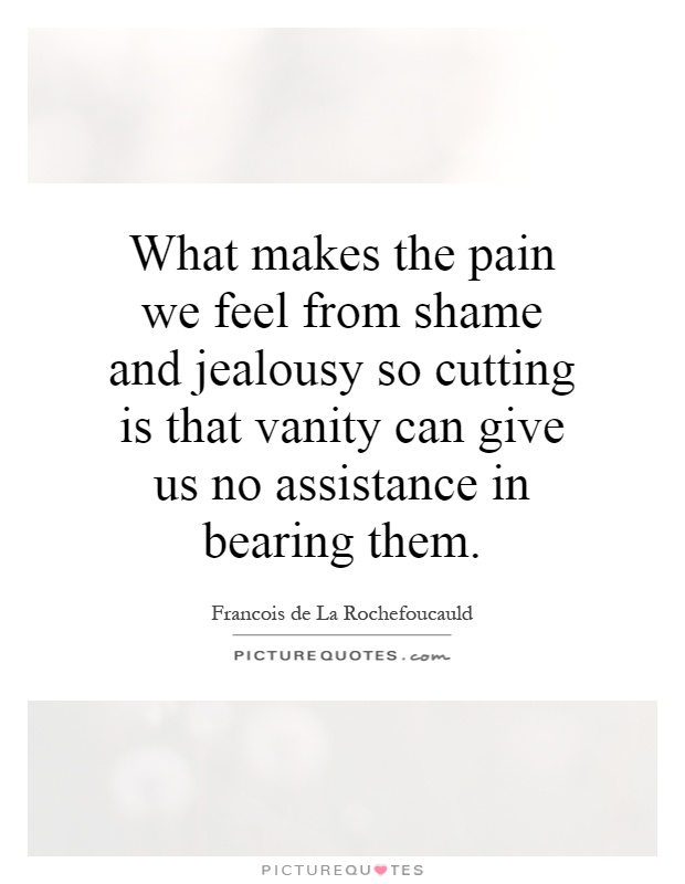What makes the pain we feel from shame and jealousy so cutting is that vanity can give us no assistance in bearing them Picture Quote #1